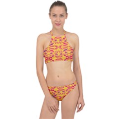 Folk Flowers Print Floral Pattern Ethnic Art Racer Front Bikini Set by Eskimos