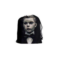 Evil Boy Manikin Portrait Drawstring Pouch (small) by dflcprintsclothing