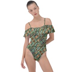 Colorful Stylized Botanic Motif Pattern Frill Detail One Piece Swimsuit by dflcprintsclothing