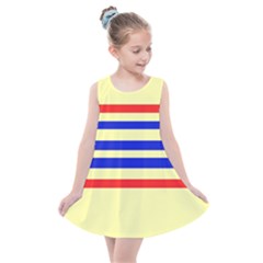 Blue And Red Stripes Yellow Kids  Summer Dress by FunDressesShop