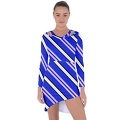 Diagonal Stripes On Blue Asymmetric Cut-out Shift Dress by FunDressesShop