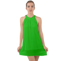 Plain Green Halter Tie Back Chiffon Dress