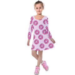 Sprinkled Donuts On Pink Kids  Long Sleeve Velvet Dress by FunDressesShop