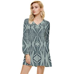 Abstract Pattern Geometric Backgrounds Tiered Long Sleeve Mini Dress by Eskimos