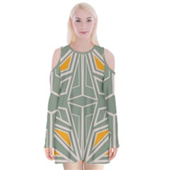 Abstract Pattern Geometric Backgrounds Velvet Long Sleeve Shoulder Cutout Dress by Eskimos