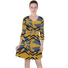 Abstract Pattern Geometric Backgrounds Quarter Sleeve Ruffle Waist Dress by Eskimos