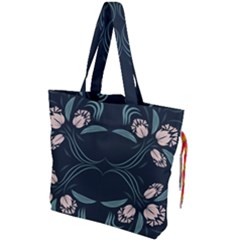 Folk Flowers Floral Art Print Flowers Abstract Art  Drawstring Tote Bag by Eskimos