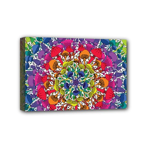 Rainbow Mushroom Mandala Mini Canvas 6  X 4  (stretched) by steampunkbabygirl