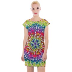 Rainbow Mushroom Mandala Cap Sleeve Bodycon Dress