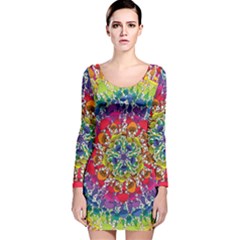 Rainbow Mushroom Mandala Long Sleeve Velvet Bodycon Dress