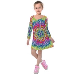 Rainbow Mushroom Mandala Kids  Long Sleeve Velvet Dress