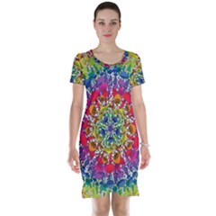 Rainbow Mushroom Mandala Short Sleeve Nightdress by steampunkbabygirl