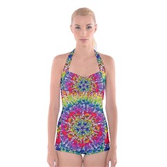 Rainbow Mushroom Mandala Boyleg Halter Swimsuit  by steampunkbabygirl