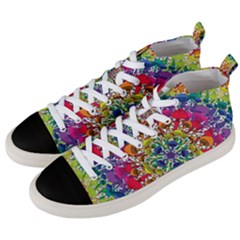 Rainbow Mushroom Mandala Men s Mid-top Canvas Sneakers by steampunkbabygirl