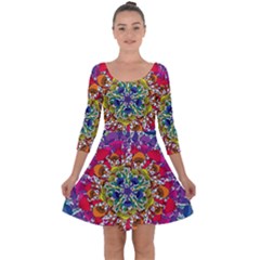 Rainbow Mushroom Mandala Quarter Sleeve Skater Dress