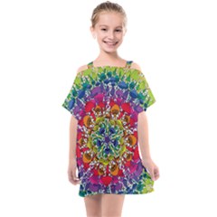 Rainbow Mushroom Mandala Kids  One Piece Chiffon Dress