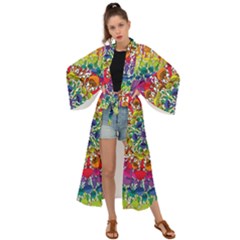 Rainbow Mushroom Mandala Maxi Kimono