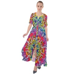 Rainbow Mushroom Mandala Waist Tie Boho Maxi Dress