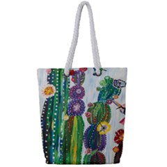 Rainbow Cactus Shirt Full Print Rope Handle Tote (small) by steampunkbabygirl
