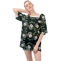 Folk Flowers Print Floral Pattern Ethnic Art Oversized Chiffon Top by Eskimos