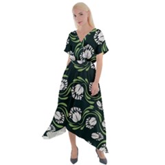 Folk flowers print Floral pattern Ethnic art Cross Front Sharkbite Hem Maxi Dress