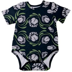 Folk Flowers Print Floral Pattern Ethnic Art Baby Short Sleeve Onesie Bodysuit by Eskimos