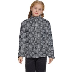 Black And Grey Rocky Geometric Pattern Design Kids  Puffer Bubble Jacket Coat by dflcprintsclothing