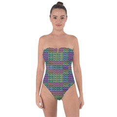 Paris Words Motif Colorful Pattern Tie Back One Piece Swimsuit by dflcprintsclothing