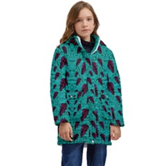 Leaves On Adorable Peaceful Captivating Shimmering Colors Kid s Hooded Longline Puffer Jacket by pepitasart