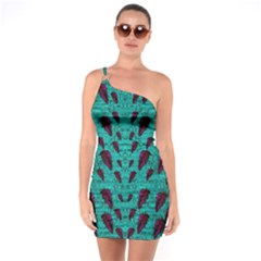 Leaves On Adorable Peaceful Captivating Shimmering Colors One Soulder Bodycon Dress by pepitasart