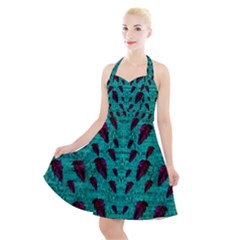 Leaves On Adorable Peaceful Captivating Shimmering Colors Halter Party Swing Dress  by pepitasart