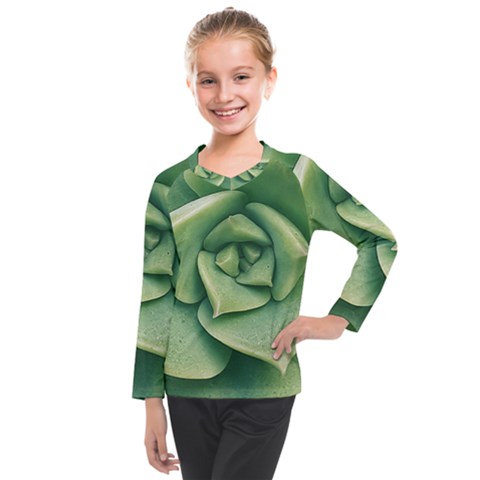 Echeveria Imbricata Closeup Photo Kids  Long Mesh Tee by dflcprintsclothing