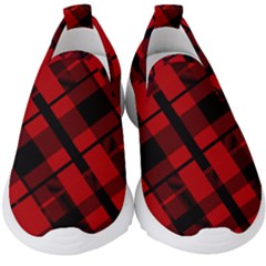 Punk Red Plaid Kids  Slip On Sneakers by ArtistRoseanneJones