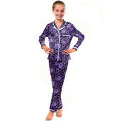 Electric Neon Abstract Print Pattern Kid s Satin Long Sleeve Pajamas Set