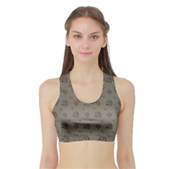 Stylized Cactus Motif Pattern Sports Bra With Border by dflcprintsclothing