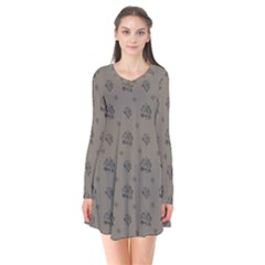 Stylized Cactus Motif Pattern Long Sleeve V-neck Flare Dress by dflcprintsclothing