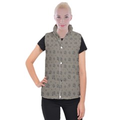 Stylized Cactus Motif Pattern Women s Button Up Vest by dflcprintsclothing