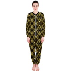 Tiled Mozaic Pattern, Gold And Black Color Symetric Design Onepiece Jumpsuit (ladies)