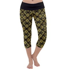 Tiled Mozaic Pattern, Gold And Black Color Symetric Design Capri Yoga Leggings by Casemiro