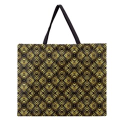 Tiled Mozaic Pattern, Gold And Black Color Symetric Design Zipper Large Tote Bag by Casemiro