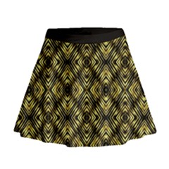 Tiled Mozaic Pattern, Gold And Black Color Symetric Design Mini Flare Skirt by Casemiro