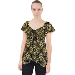 Tiled Mozaic Pattern, Gold And Black Color Symetric Design Lace Front Dolly Top by Casemiro