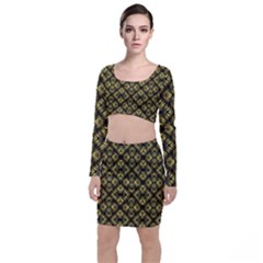 Tiled mozaic pattern, gold and black color symetric design Top and Skirt Sets