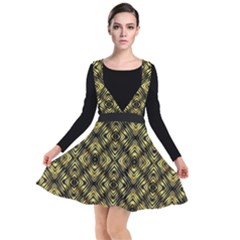 Tiled mozaic pattern, gold and black color symetric design Plunge Pinafore Dress