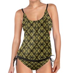 Tiled Mozaic Pattern, Gold And Black Color Symetric Design Tankini Set by Casemiro