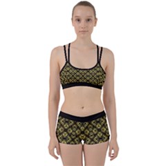 Tiled Mozaic Pattern, Gold And Black Color Symetric Design Perfect Fit Gym Set by Casemiro