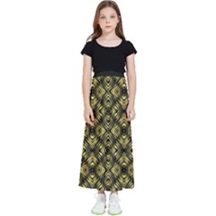 Tiled Mozaic Pattern, Gold And Black Color Symetric Design Kids  Flared Maxi Skirt by Casemiro