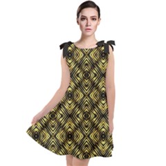 Tiled Mozaic Pattern, Gold And Black Color Symetric Design Tie Up Tunic Dress by Casemiro