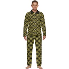 Tiled Mozaic Pattern, Gold And Black Color Symetric Design Men s Long Sleeve Velvet Pocket Pajamas Set by Casemiro