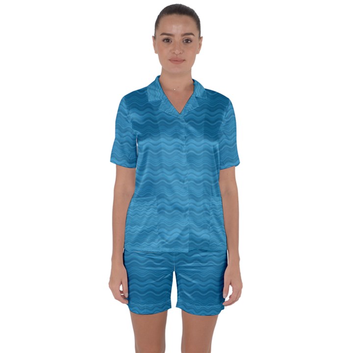 Sea Waves Satin Short Sleeve Pajamas Set